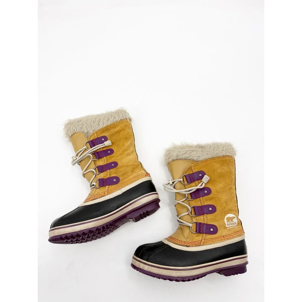 Sorel Joan of Arctic Kids Winter Boots Tan Purple Waterproof NY1858-373 Size 3
